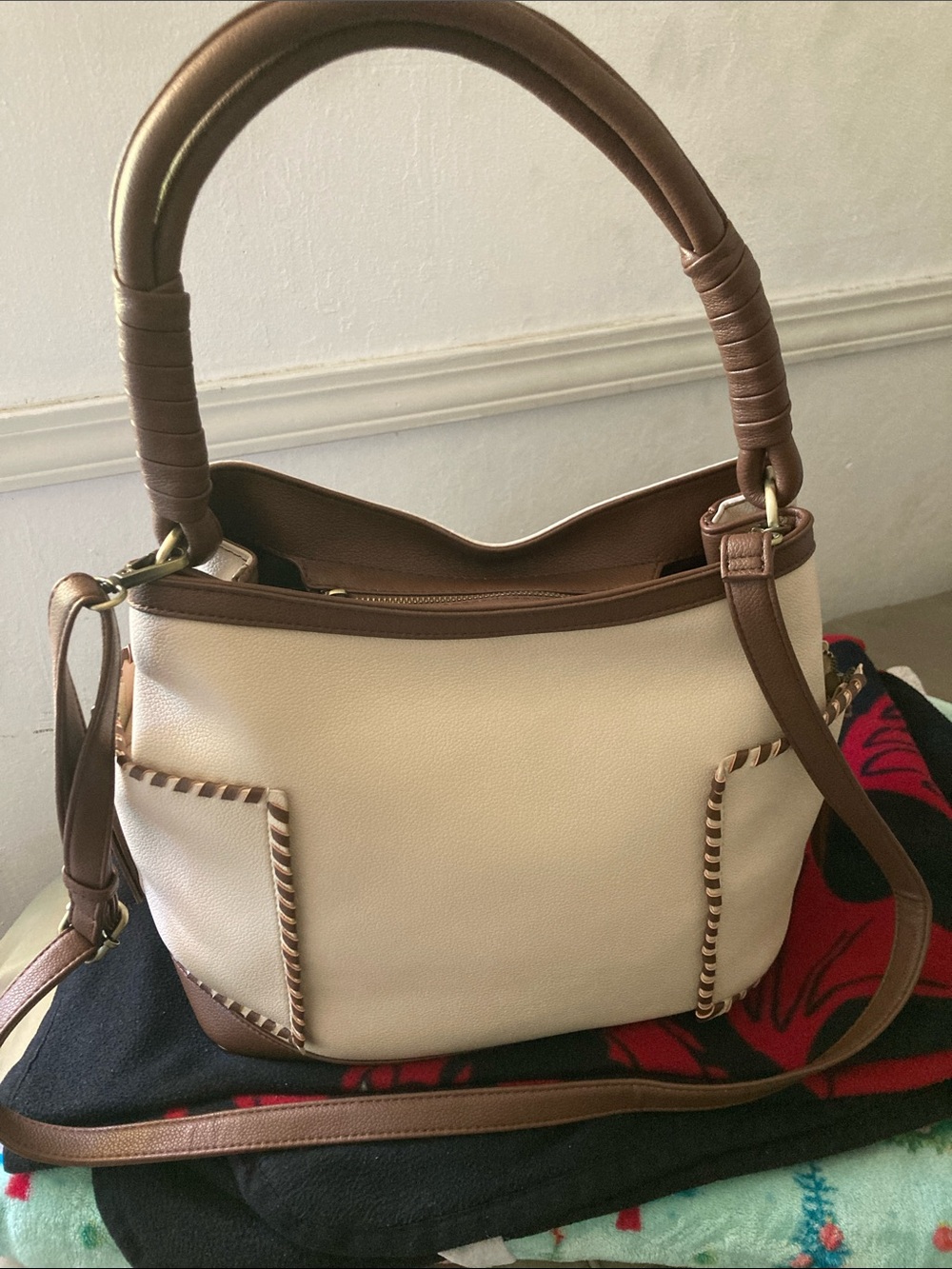 Two-Tone Cream and Brown Women’s Shoulder Bag